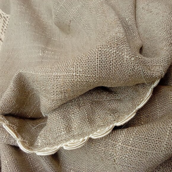 Vintage '80s Domestic USA Rayon/Flax Blazer Jacket Shoulderpads Lace Brooch (10) - Picture 11 of 13